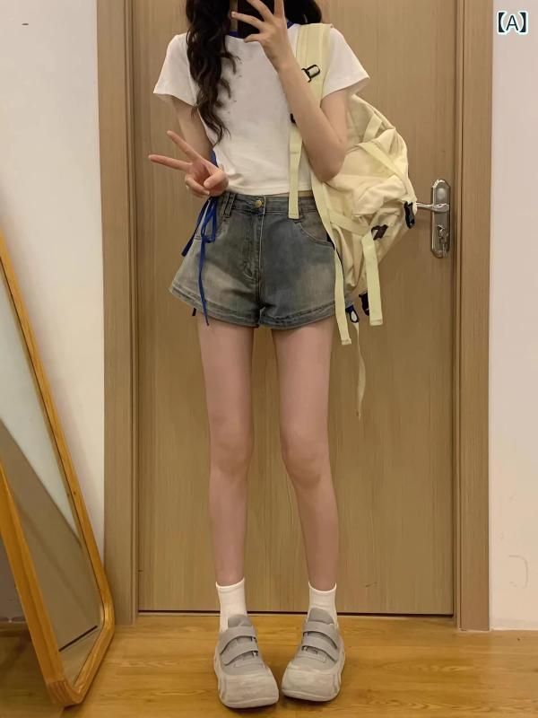 レディース ショートパンツ スカート アメリカン レトロ ホット ガール デニムショートパンツ レディース 2025夏 オールド ハイウエスト スリム aライン パンツ