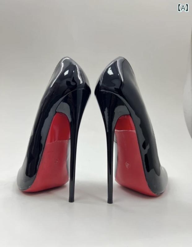 レディース ヒール ハイヒール 16 / 14 cm ハイヒール 靴 大きいサイズ ベッド 赤 底 スティレット パテントレザー 黒 実写