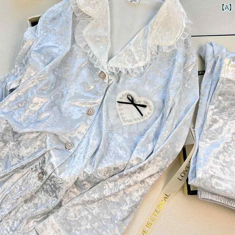 レディース ルームウェア かわいい 2025年 ゴールドラインストーン ベルベット パジャマ 女性用 秋冬 暖かい ホームウェア スーツ ガールフレンドへの 高級 ギフト
