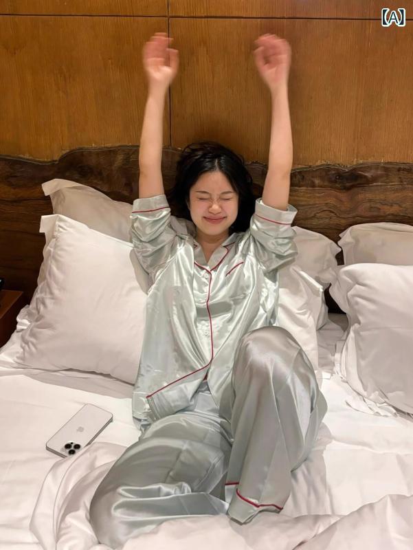 レディース 御部屋御召しもの 可愛らしい 趙 魯 思の 同じ 地絹の 成人女性用 パジャマ ハイエンド 向こう見ず 飛び切り 表現スタイル 烏兎 長袖の 桑 絹の 身寄り 服の 背広