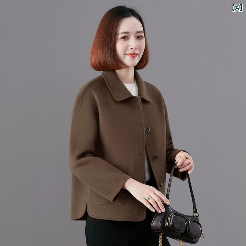 レディース コート シンプル 女性用 ダブルフェイス カシミヤコート 2024 秋冬 ハイエンド スリム ショート ウール コート 小柄な 体型向け|ホープ
