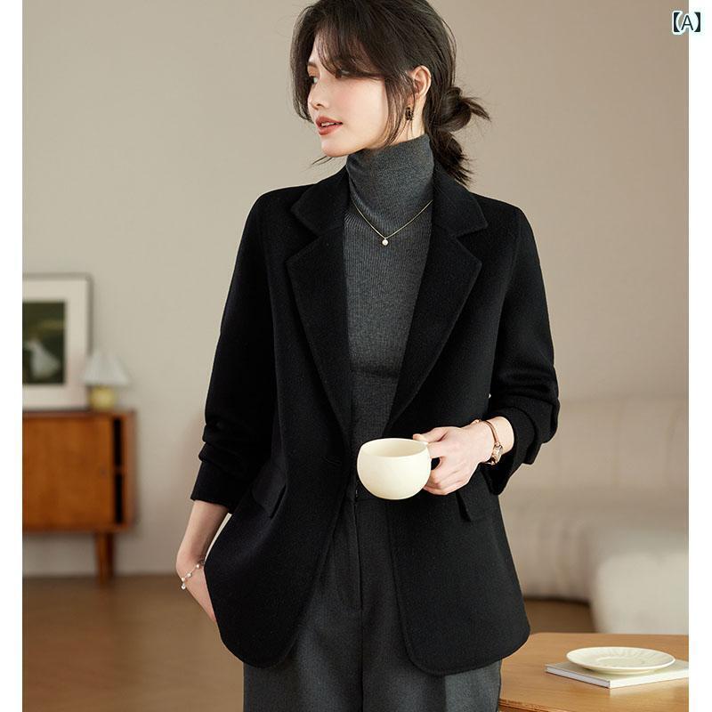 レディース トップス かわいい 高級 ブラック 両面 カシミヤコート レディース ショート 2024 秋冬 ゆったり小 ウール コート