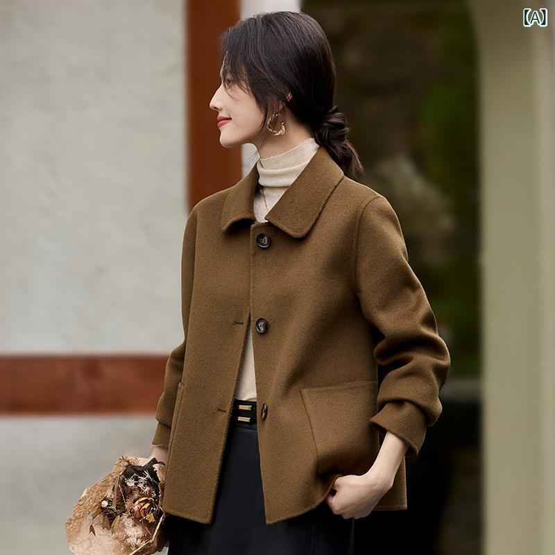 レディース かわいい 高級 ダブルフェイス カシミヤコート ショート スタイル 小さい サイズ 2025 春 レディースファッション ウール コート