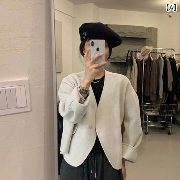 レディース かわいい 韓国 東大門の 高級 両面 カシミヤコート 女性用 ショート ウール コート 2024 秋冬 小柄な 人でも 着られる｜ホープ
