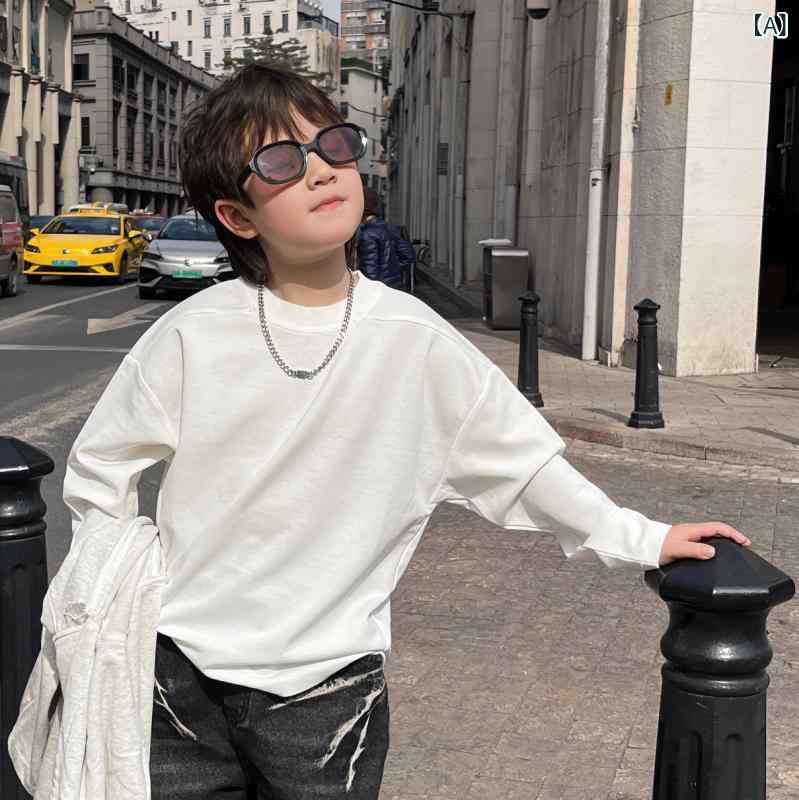 キッズ 子供 トップス かわいい 男の子 春の レイヤリング シャツ 2025 子供用 長袖 万能 トップス Mと Lの Tシャツ カジュアル 無地