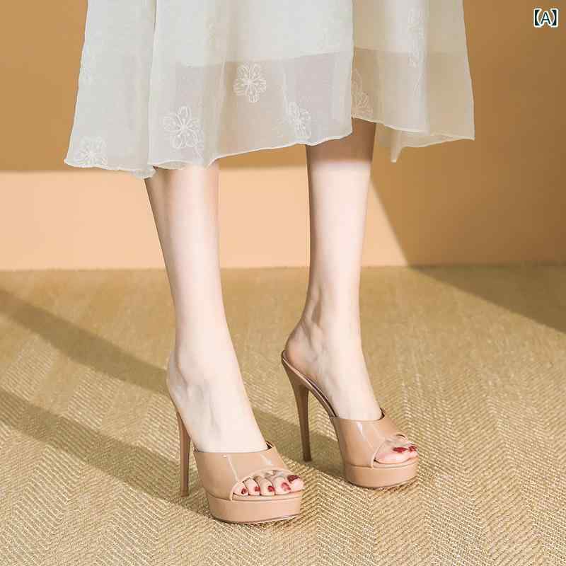 レディース 踵 今めかしい 夏の アウトドア用 お上さん用 家庭用スリッパ 年の 豆 張り付ける 色合い ハイヒール スティレット 踵 吸い付ける的 百貨店 雨合羽の ある 靴 底 シューズ