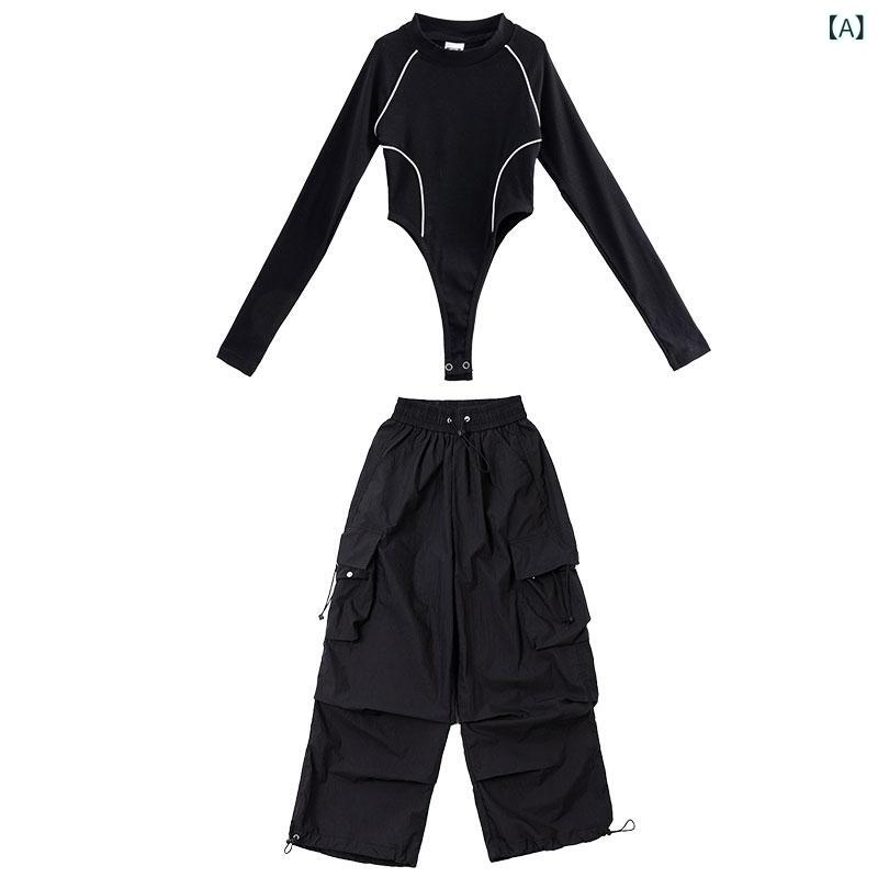 セットアップ キッズ おしゃれ 女の子向け ジャズ ダンス 衣装 クールで な スーツ へそ 出しの 子供用 ストリート パフォーマンス 韓国 キャットウォーク