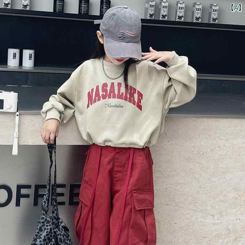 ダンス衣装 セットアップ 女の子 ヒップ ホップ ストリート ダンス トレーニング 服 子供用 ジャズ ダンスウェア 秋 コットン スウェットシャツ 2024年 クール