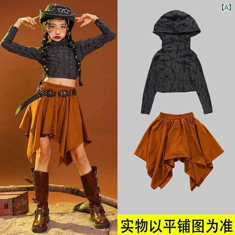 オシャレ ダンス衣装 セットアップ 女の子 ジャズ ダンスの 砂丘の 荒れ地 服 子供の ガール グループの キャットウォーク スーツ ヒップ ホップの パフォーマンスの の