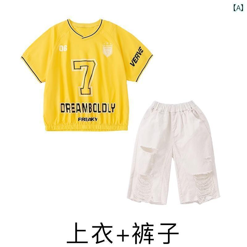 ダンス衣装 セットアップ ワイドパンツ 子供の 日の ヒップ ホップ ホップの 服 子供 夏の ストリート ブラスト クールな パフォーマンス 男の子と 女の子