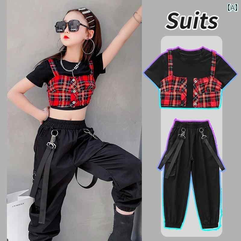 ダンス衣装 セットアップ ワイドパンツ ストリート ダンス スーツ 子供用 ヒップ ホップ ジャズ 衣装 女の子 ファッション キャットウォーク の 服 子供の 日 パフォーマンス