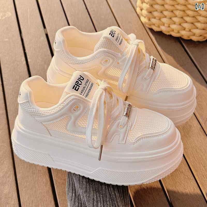 レディース スニーカー かわいい 女性用 厚底 ホワイト シューズ 春夏 レディースシューズ 通気性 メッシュ 身長 アップ ワイド レッグ パンツ 万能 スポーツ カジュアル