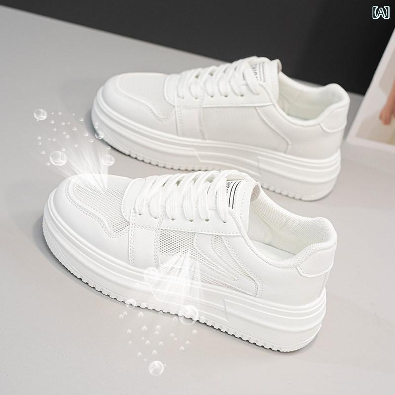 レディース スニーカー かわいい 夏の レディースシューズ 白い 靴 女性 2025年 ホット スタイル 通気性の ある 薄手 メッシュ シューズ スカート 付き スニーカー