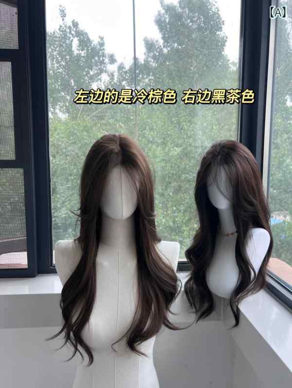 ウィッグ ロング ロングヘア クール 茶色の 前髪と 大きい ウェーブの かかった 巻き 毛