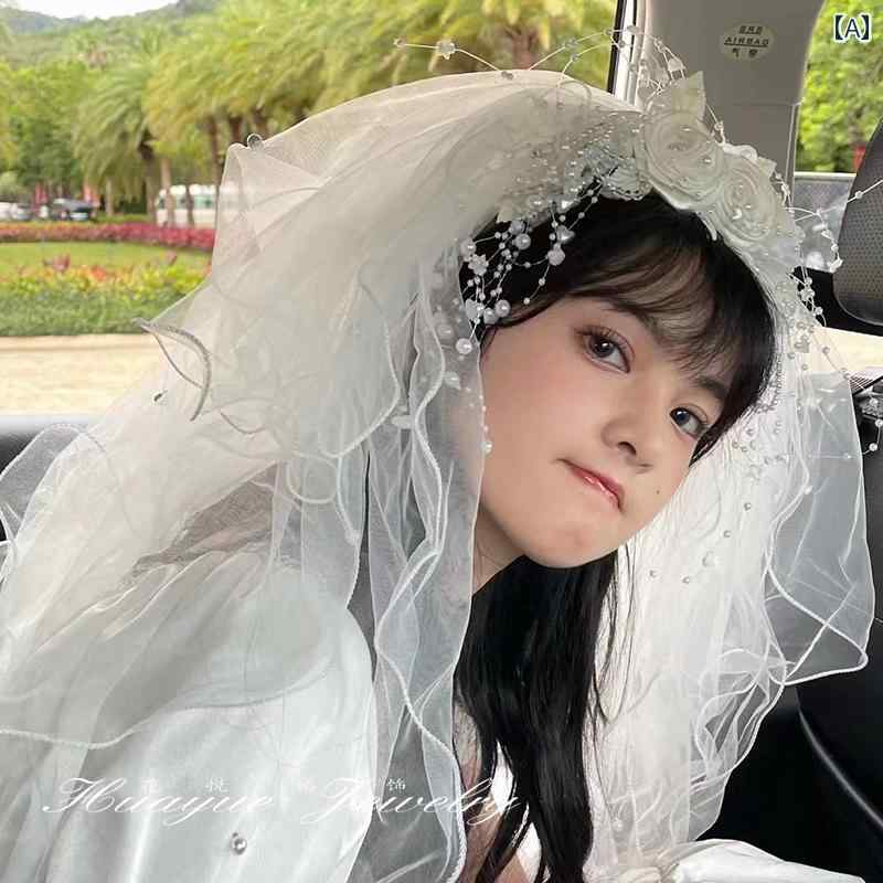 結婚式　レース　ヘッドドレス　バックカチューシャ ヘアアクセサリー フランスの 高級 ブライダルフラワー ベール ヘッド ドレス 写真 小道具 レトロ メイン ウェディングドレス 登録 プロポーズ