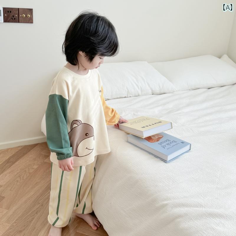 パジャマ キッズ 長袖 半袖 韓国 男の子用 綿 ゆったり ラウンドネックプルオーバー ホームウェア 春秋 女の子 かわいい スタイリッシュな パジャマ