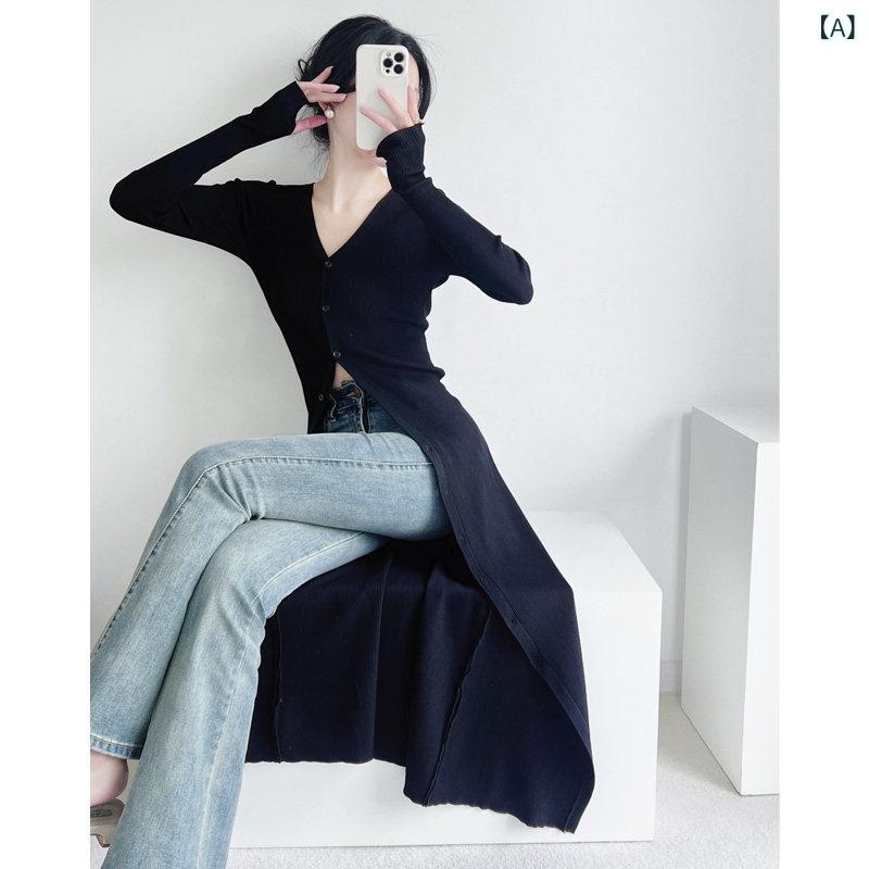 ジレー レディース 好いたらしいめ 春夏 フレンチ 御前上等 黒いこと 冷感 Vネックニットカーディガン 真っただ中 丈 アウターウェア か細いの 薄っぺら 厚地の外套 亭主もち用