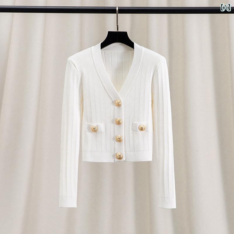 カーディガン レディース 春 高級の 小さい 風 冷感 ホワイト Vネックカーディガン ニット ジャケット 女性 秋冬 ショート パッド入り ショルダー トップ 11,441円