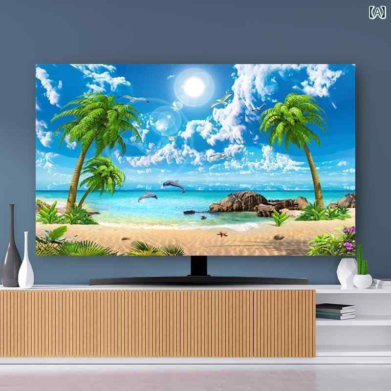 テレビカバー テレビガード オシャレ テレビ カバー ダストカバー 55インチ セット チャイナ風 防塵 布 65インチ 家庭用 吊り下げ デスク トップ 表面 ユニバーサル