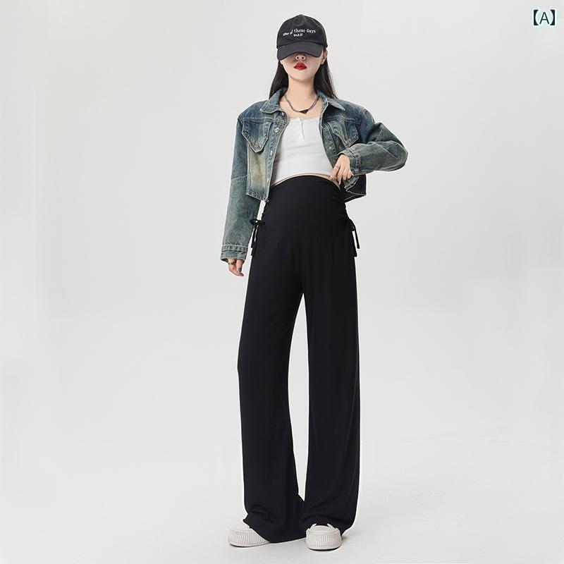 マタニティ ハイウエスト パンツ マタニティパンツ 春夏 外 着 2025 ワイド レッグ パンツ お腹を 締め付けない 小さめ 通勤 スポーツ カジュアル