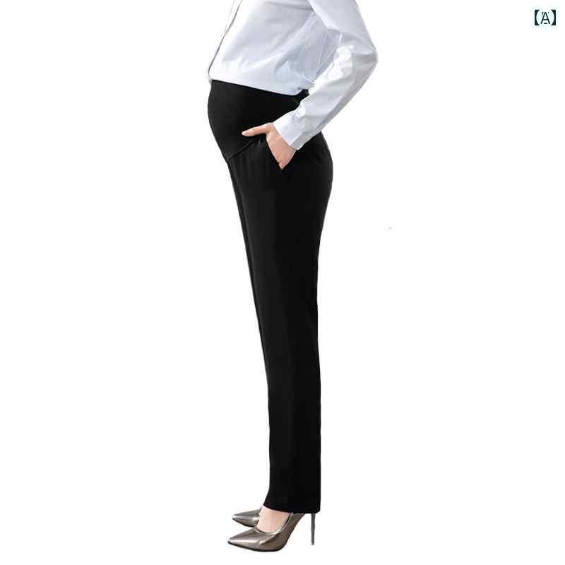 マタニティ ハイウエスト パンツ マタニティパンツ オーバー オール 春秋 ストレート パンツ 腹 帯 ワークパンツ 夏 薄手 スーツ 黒 ズボン プロ 仕様