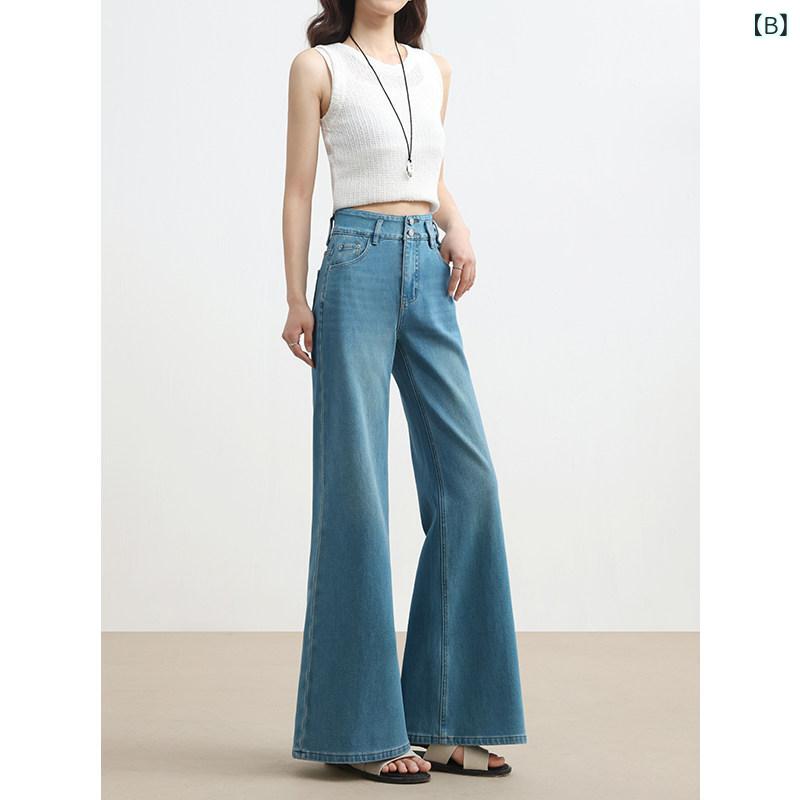 フレアパンツ レディース デニム ヒッピーガール ホワイト ストレート フレアジーンズ レディース 夏 薄手 ワイド レッグ パンツ ハイウエスト フレアパンツ|ホープ