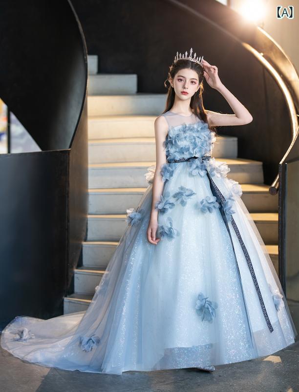 パーティードレス ドレスワンピース ロングワンピース 女の子 尾を 持つ イブニングドレス スタイリッシュな 高級 プリンセス ドレス 2025 T ステージ 司会 キャットウォーク ピアノ パフォーマンス