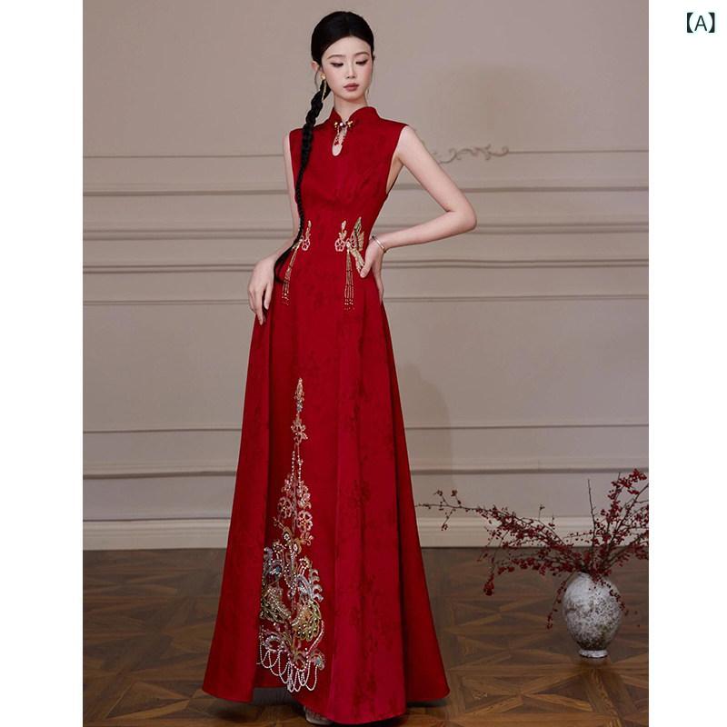 パーティードレス ドレスワンピース ロングワンピース 中国 チャイナ ドレス トースト 2025年新 レトロ 花嫁 登録 婚約 スカート スーツ 帰国