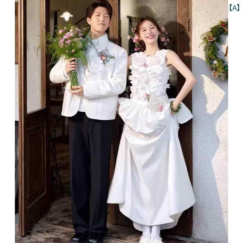 パーティードレス ドレスワンピース ロングワンピース フランスの 軽い ウェディングドレスの 花嫁 2025 シンプル フェアリーの 旅行の 撮影 ドアの ベール 証明 書を 取得 するに 婚約 ドレス モーニング ガウン