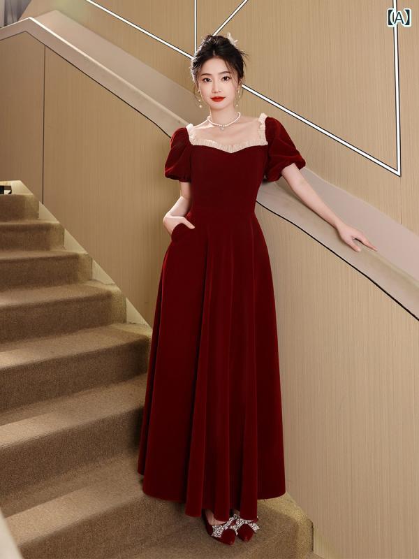 パーティードレス ドレスワンピース ロングワンピース 春の 婚約 ドレス 軽い 高級 トースト 2025年の スエード 花嫁の ウェディング お返し｜ホープ