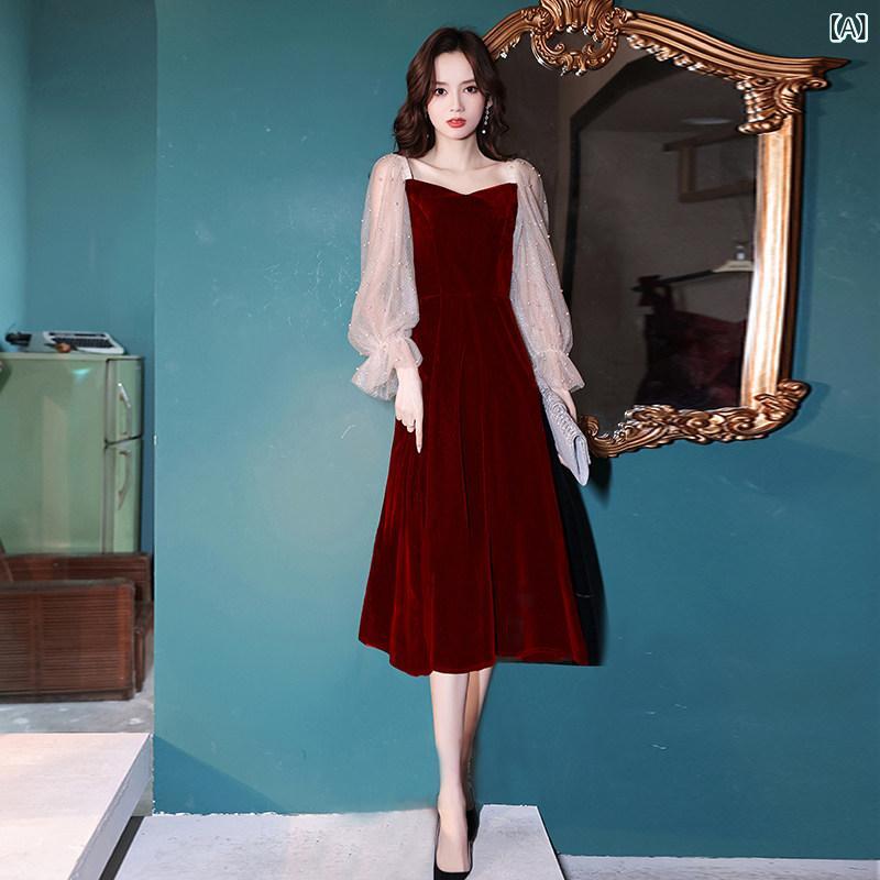 パーティードレス ロングワンピース ドレス 小さい イブニングドレス 美しい 婚約 ウェディング ベルベットの 高級 トースト ドレス 花嫁 カジュアル サマー｜ホープ