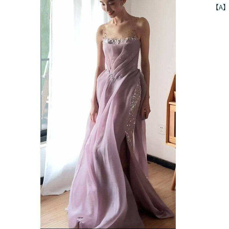 パーティードレス ロングワンピース ドレス 豆 ペースト 色の モーニング ドレス レディース 花嫁の 朝の 撮影の イブニングドレスの 婚約 高級 学生 成人 式 芸術 試験 司会 スカート