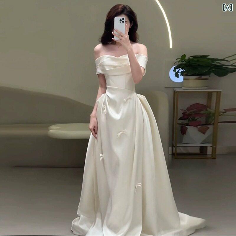 パーティードレス ロングワンピース ドレス 婚約 イブニングドレス 軽い 高級 モーニング ガウン 女性 花嫁の ウェディングドレス フレンチ サテンの 誕生日 成人 式 ドレス 歓迎の お出かけ ガーゼ