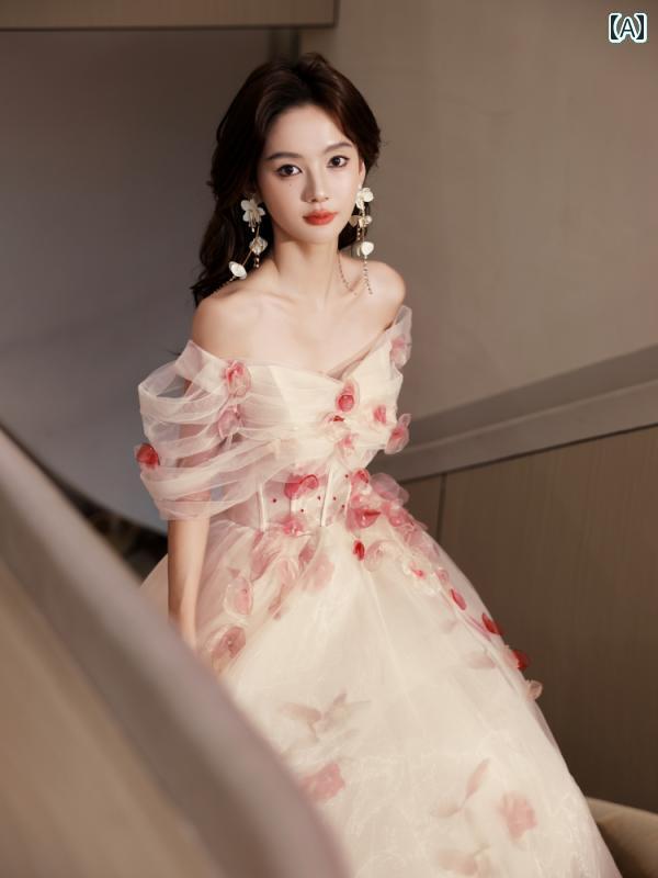 パーティードレス ロングワンピース ドレス トースト ドレス 花嫁 スーパー フェアリー エンゲージメント イブニングドレス ハイエンド プリンセス 花びら 誕生日 パーティー ホスト