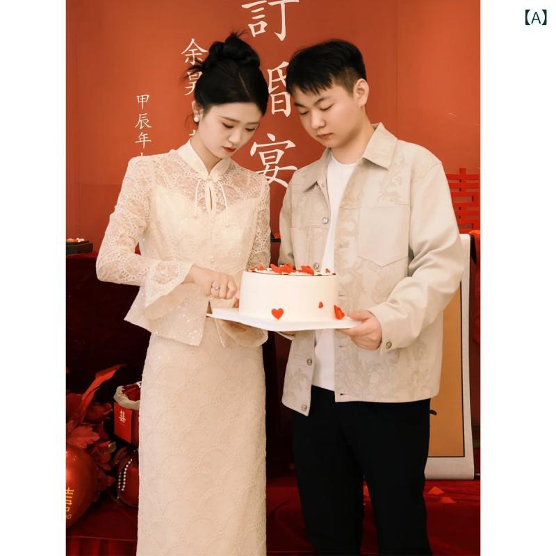 パーティードレス ドレスワンピース ロングワンピース レディース チャイナ風 婚約 ドレス ウェディングの チャイナ スーツ スタンドカラー ウェディング トースト｜ホープ