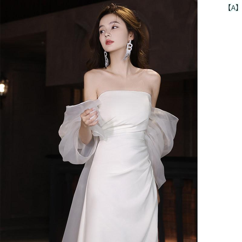 パーティードレス ドレスワンピース ロングワンピース 女性用 ホワイト イブニングドレス パーティー 軽い 贅沢 高級 ホスト 婚約 証明 書 ドレス 普段着