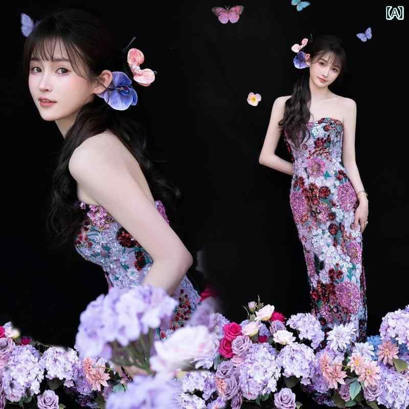 寄りあい御召しもの 御召しもの衣装 ロング衣装 花柄の 紫色の 花嫁御寮 乾杯 御召しもの 生まれ落ちる日 寄りあいの 進行掛り 成年者 式 逢魔が時御召しもの 華燭の典御召しもの 昼まえ 化粧着 19881