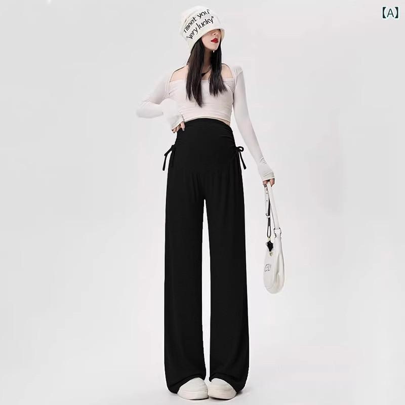 マタニティレギンス レギンス マタニティパンツ 春秋に 外で 着られる マタニティパンツ。 2025年。 お腹を 締め付けない カジュアル ドローストリング ストレート ワイド レッグ パンツ。 マタニティ レギンス。