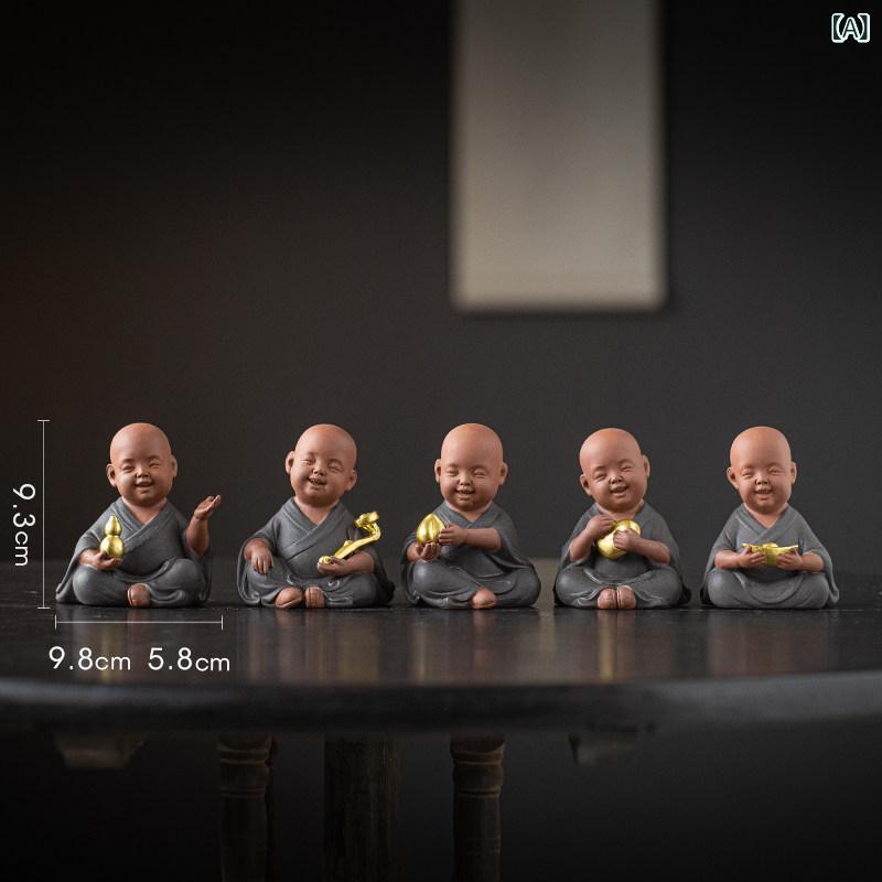 インテリア オブジェ おしゃれ 五つの 祝福 かわいい 小さい 僧侶の 飾り な 僧侶 禅の 茶室 アンティークの 棚 オフィスの デスク トップの 装飾|ホープ