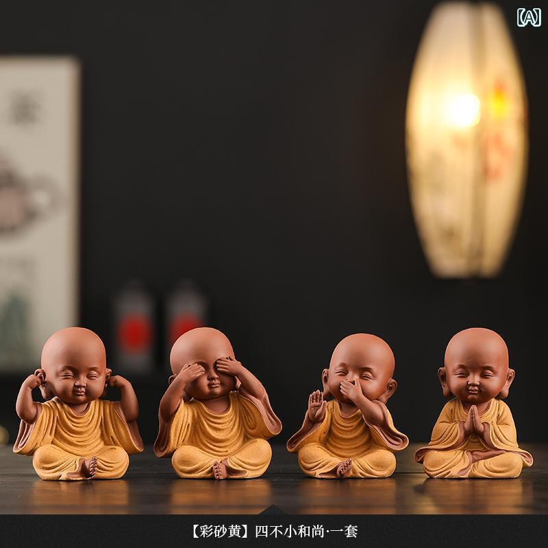 インテリア オブジェ おしゃれ 紫 沙 シブ 小さい 僧侶 見ない 話さない 聞かない 動かない 禅 キャラクター かわいい ティー ペット オーナメント デスク トップ デコレーション