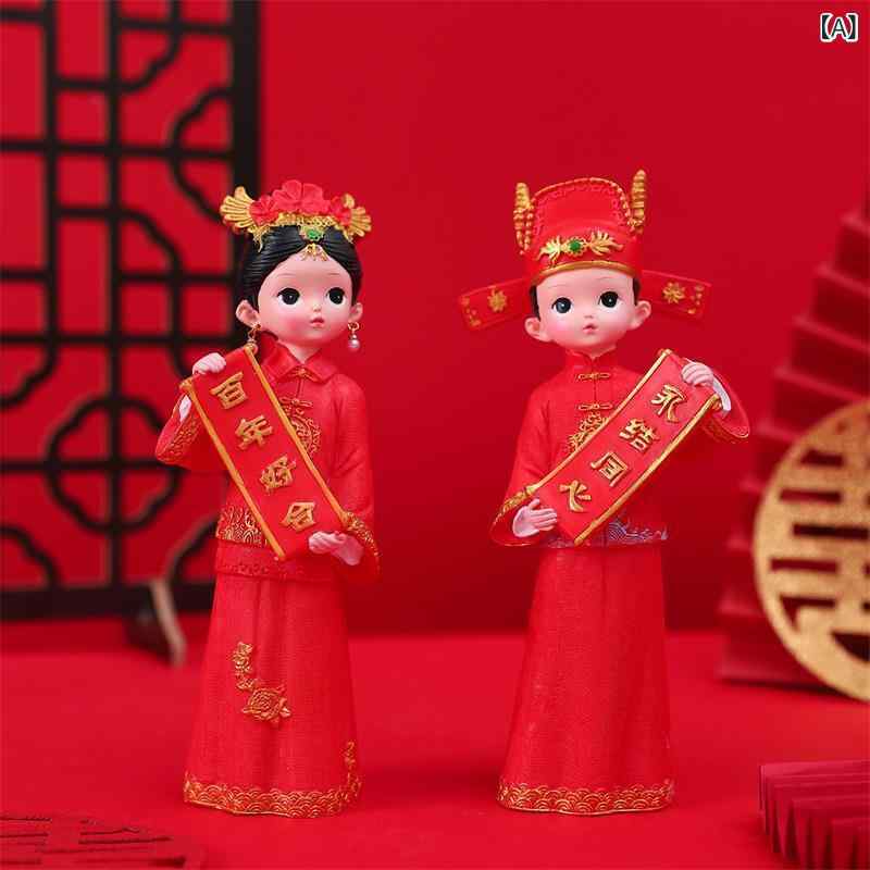 置物 インテリア かわいい な 花嫁と 花婿の 人形の 装飾品 チャイナ風 ウェディング 部屋の 装飾 デスク トップの お祝いの 結婚 祝いの ギフト