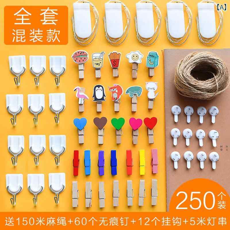インテリア オブジェ インテリア雑貨 写真 クリップ 色付き 麻 ロープ 吊り下げ 壁掛け 装飾品 DIY ネット ポスト カード アルバム 小さい 木製 縦型 幼稚園｜ホープ