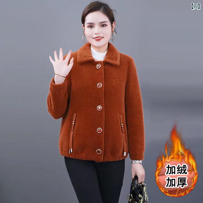 厚地の外套 レディース 遊撃手丈 羊毛 秋冬 ゆったり 朦朦たる フリースライニング 生あたたかい アウター おっ母さん流行り物