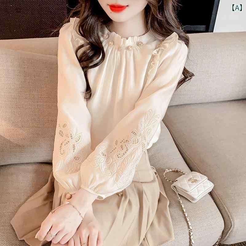 シャツ ブラウス レース フリル 韓国 女性用 ショート フリル シフォンシャツ 春 2025 スタイル 小さい プニ ン シック 美しい 高級 トップス