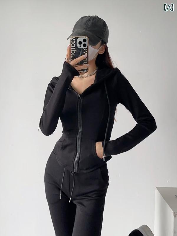 セットアップ ルームウェア ワンピース スウェット かわいい 女性用 アメカジ スポーツ スーツ 秋服 フード付き スウェットシャツ ジャケット ブーツ カット フロア レングス パンツ おしゃれな 2点 セット
