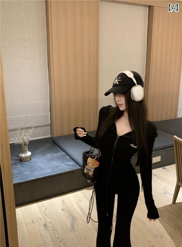セットアップ お部屋お召しもの 衣装 汗水 愛くるしげ 黒の 心地よい 運動競技 背広 レディース 年月 ボンネット付き添い人 スウェーター 上衣 置き目酉の方角 か細い 太陽フレアズボン下 背広 仕掛ける