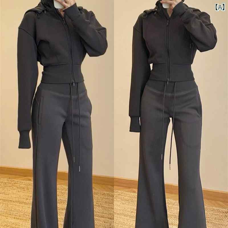 セットアップ ルームウェア ワンピース スウェット かわいい 女性用 高級 カジュアル スーツ 春の新 スタイル スリムフィット スポーツ フード付き セーター ジャケット フレアパンツ ツーピース
