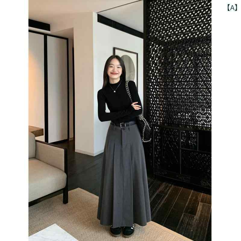 スカート ロングスカート マキシスカート ベイカースカート ロング プシュ メデ 黒 プリーツスカート ハーフ 丈 スカート 女性 2025 万能 ロング ハイウエスト スリム