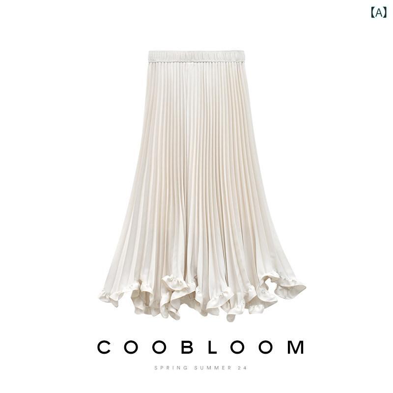 レディース　スカート　ハイウエスト COOBLOOM / ホワイト 花びら スカート ミドル 丈 プリーツスカート 女性 夏 aライン｜ホープ