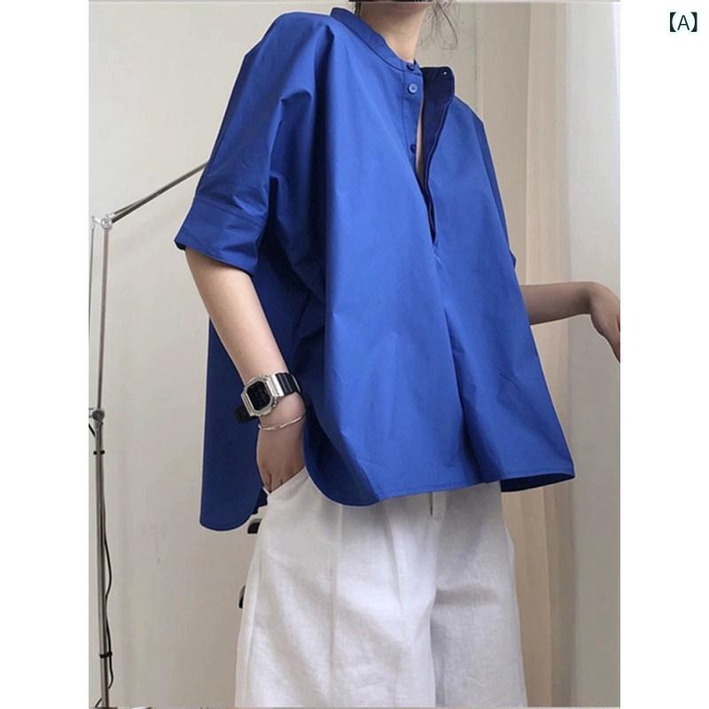 レディース トップス midi丈 ゆったり  夏 フランス共和国 韓国 表現スタイル 姿勢細長い切口 クラはたご屋 青み 二分の一捩り プルオーバー レディース